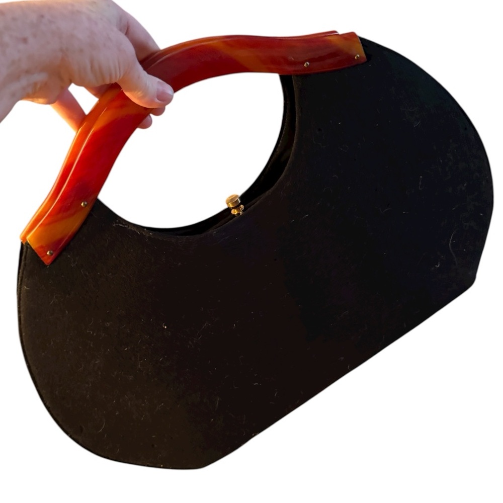 BOBBIE JEROME 1950's Large Velvet Handbag with Bakelite Handles